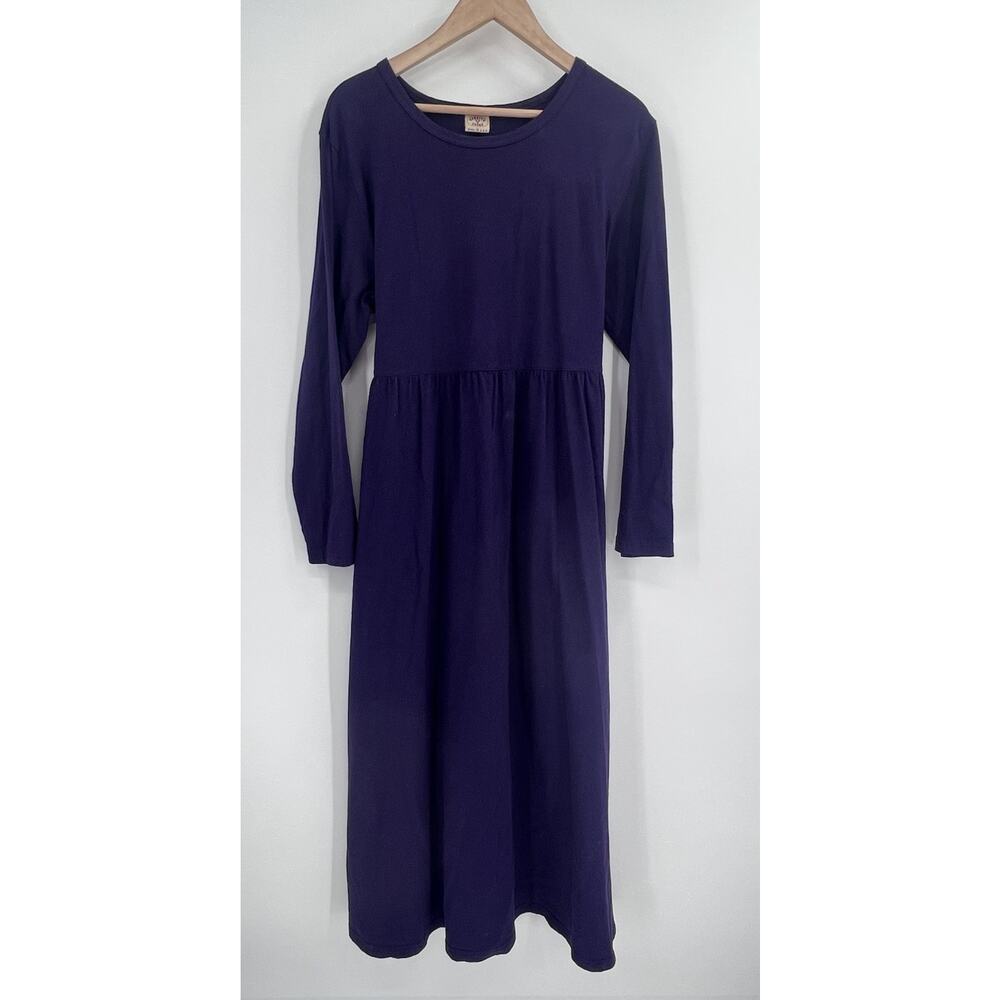 VTG Varsity Sport Solid Purple Long Sleeve 100% Cotton Maxi Dress M Made in USA